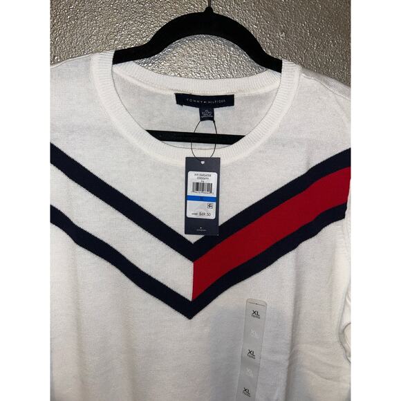 Tommy Hilfiger Ivy Retro Sweater White Red Black XL Women’s Pullover NWT - Picture 5 of 10